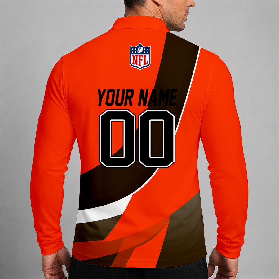 Limited Edition – Customized NFL Cleveland Brownslong Sleeve Polo Shirt - Image 2