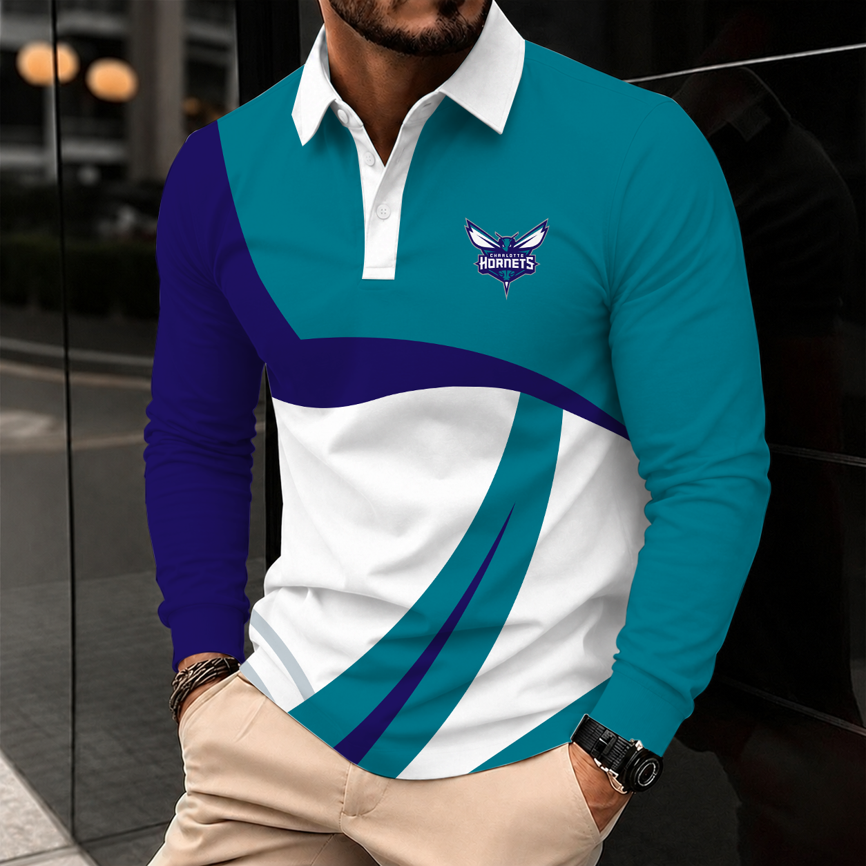 Limited Edition – Customized NBA Charlotte Hornets Men Long Sleeve Polo Shirt