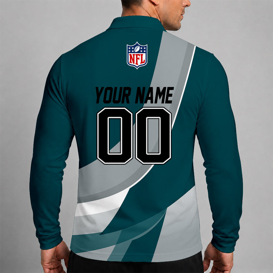 Limited Edition – Customized NFL Philadelphia Eagles O-Ring Long Sleeve Polo Shirt - Image 2