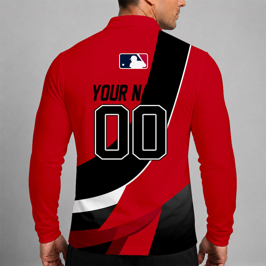 Limited Edition – Customized MLB Cincinnati Reds Men’s Long Sleeve Polo Shirt - Image 2