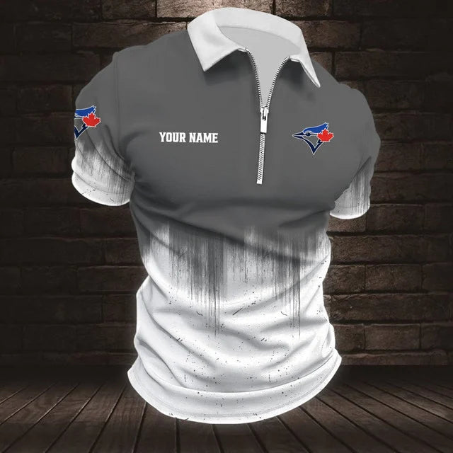 Limited Edition – Customized MLB Toronto Blue Jays Zip Polo Shirt - Image 3