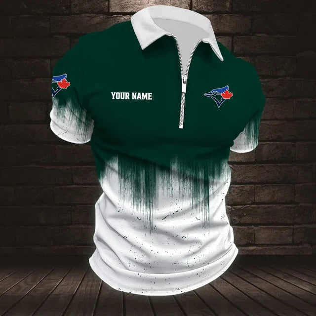 Limited Edition – Customized MLB Toronto Blue Jays Zip Polo Shirt - Image 4