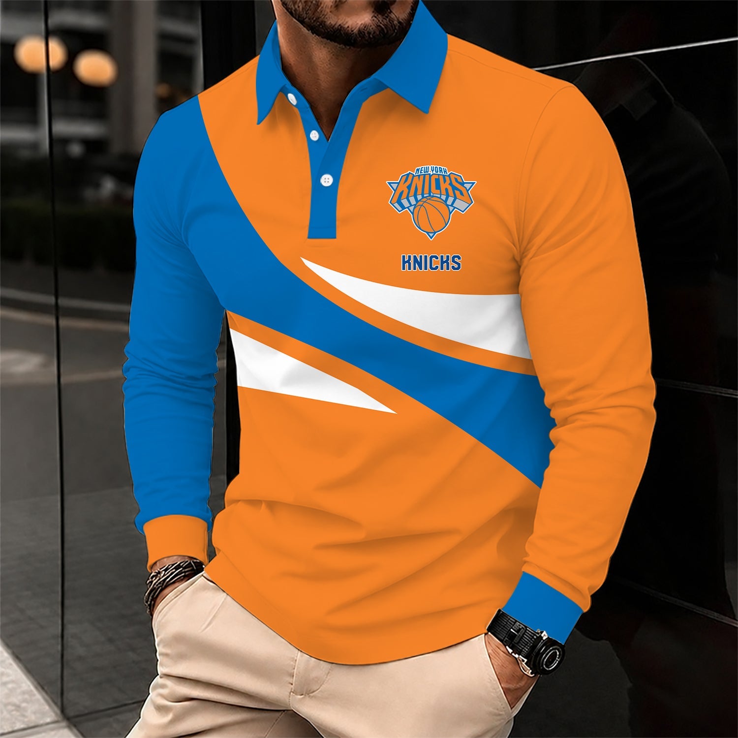 Limited Edition – Customized NBA New York Knicks Men Long Sleeve Polo Shirt