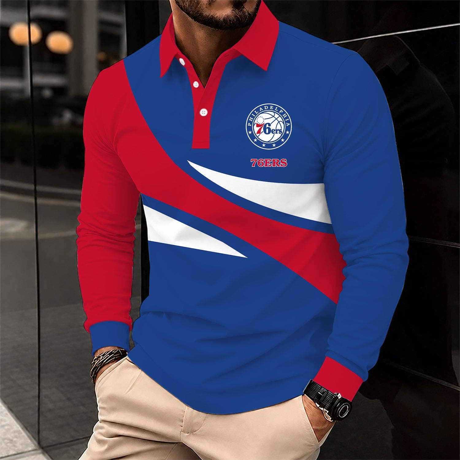 Limited Edition – Customized NBA Philadelphia 76Ers Men Long Sleeve Polo Shirt