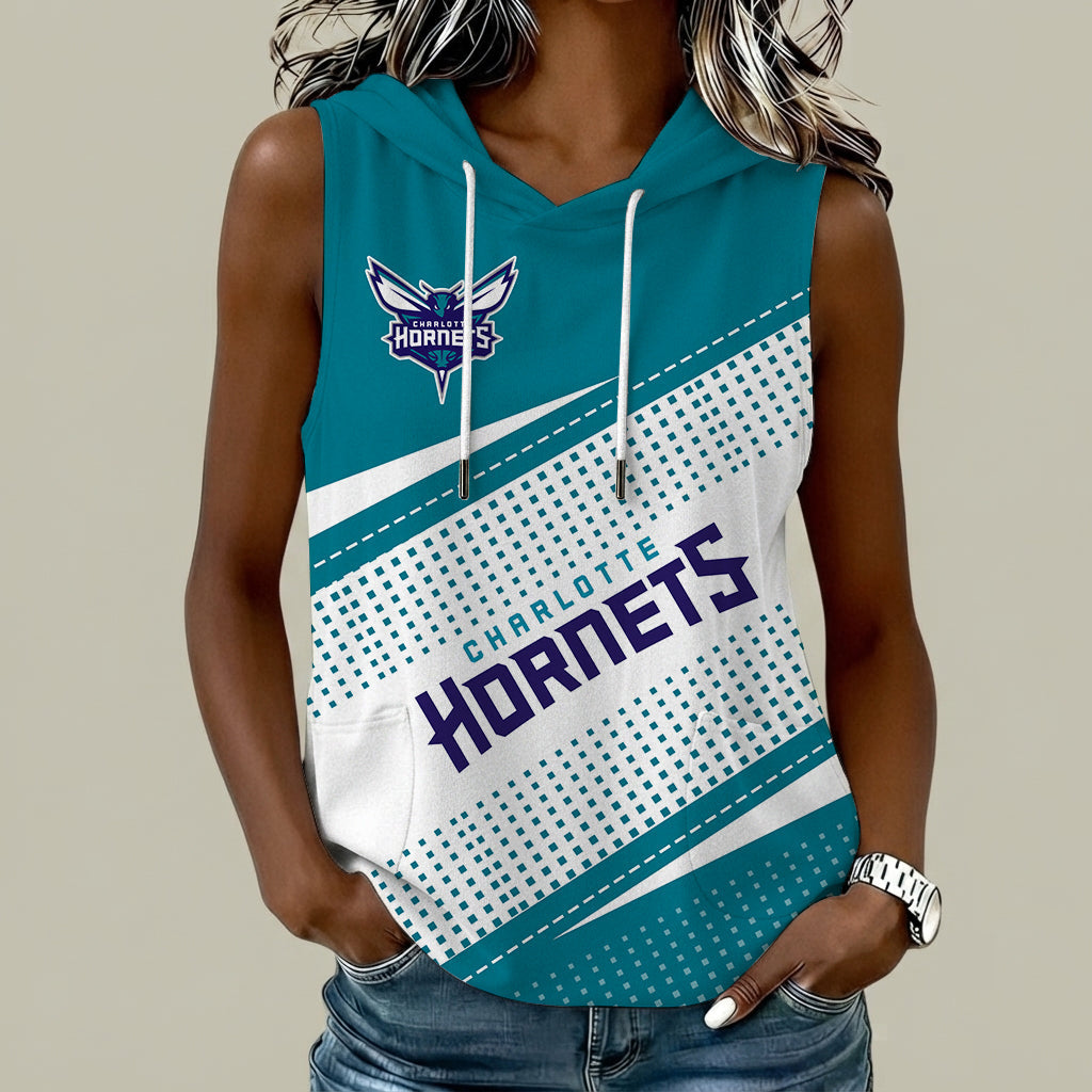 Limited Edition – Customized NBA Charlotte Hornets Women’s Sleeveless Hooded Pocket Tank Top