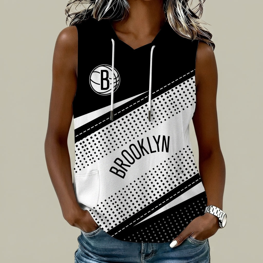 Limited Edition – Customized NBA Brooklyn Nets Women’s Sleeveless Hooded Pocket Tank Top