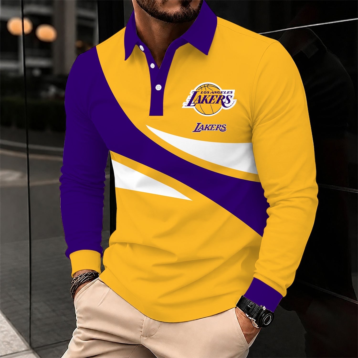 Limited Edition – Customized NBA Los Angeles Lakers Men Long Sleeve Polo Shirt