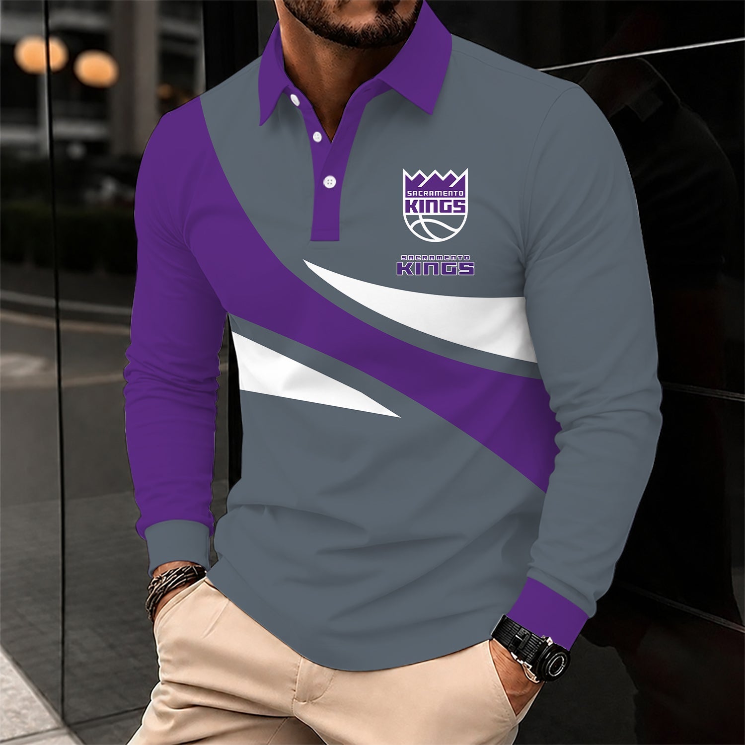 Limited Edition – Customized NBA Sacramento Kings Men Long Sleeve Polo Shirt
