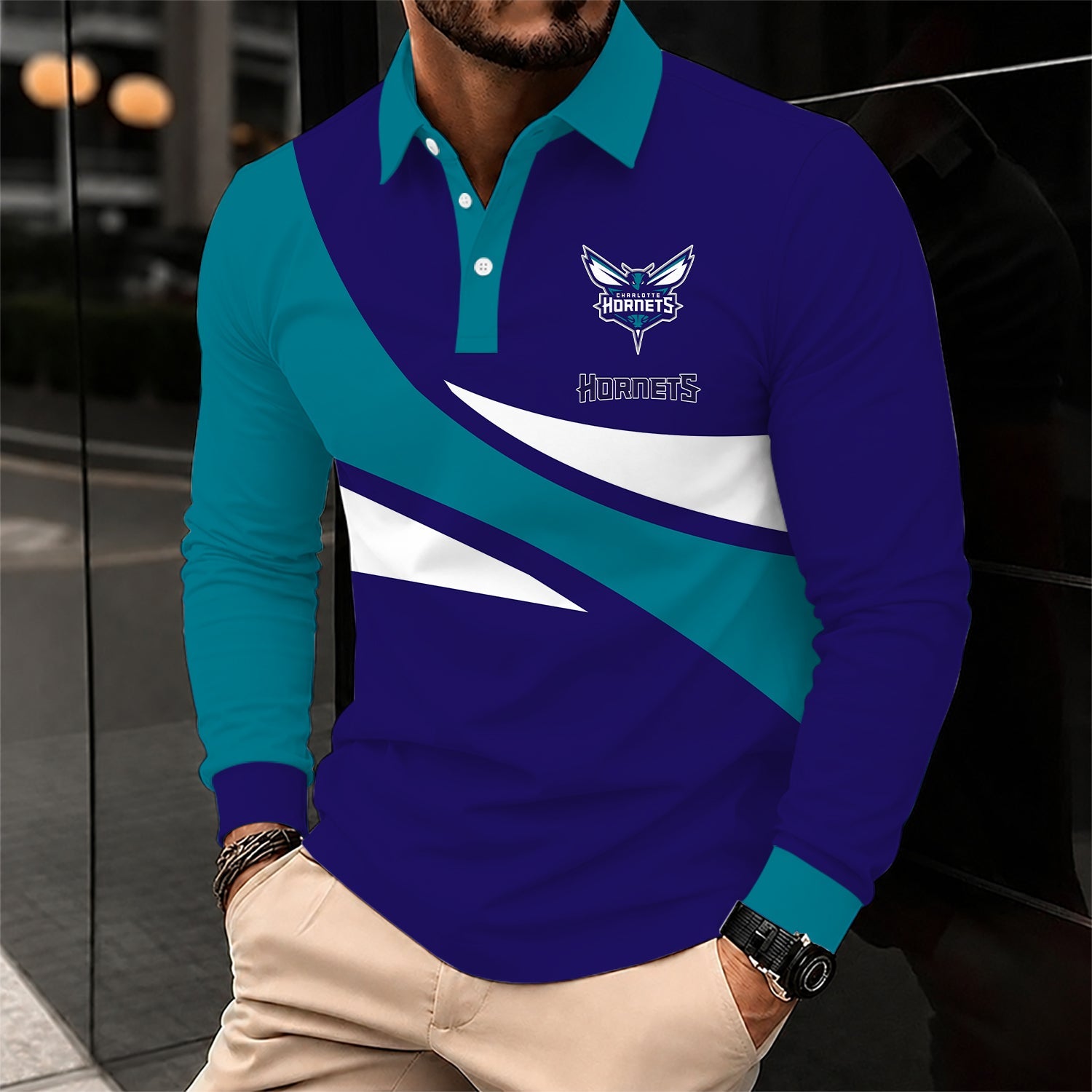 Limited Edition – Customized NBA Charlotte Hornets Men Long Sleeve Polo Shirt