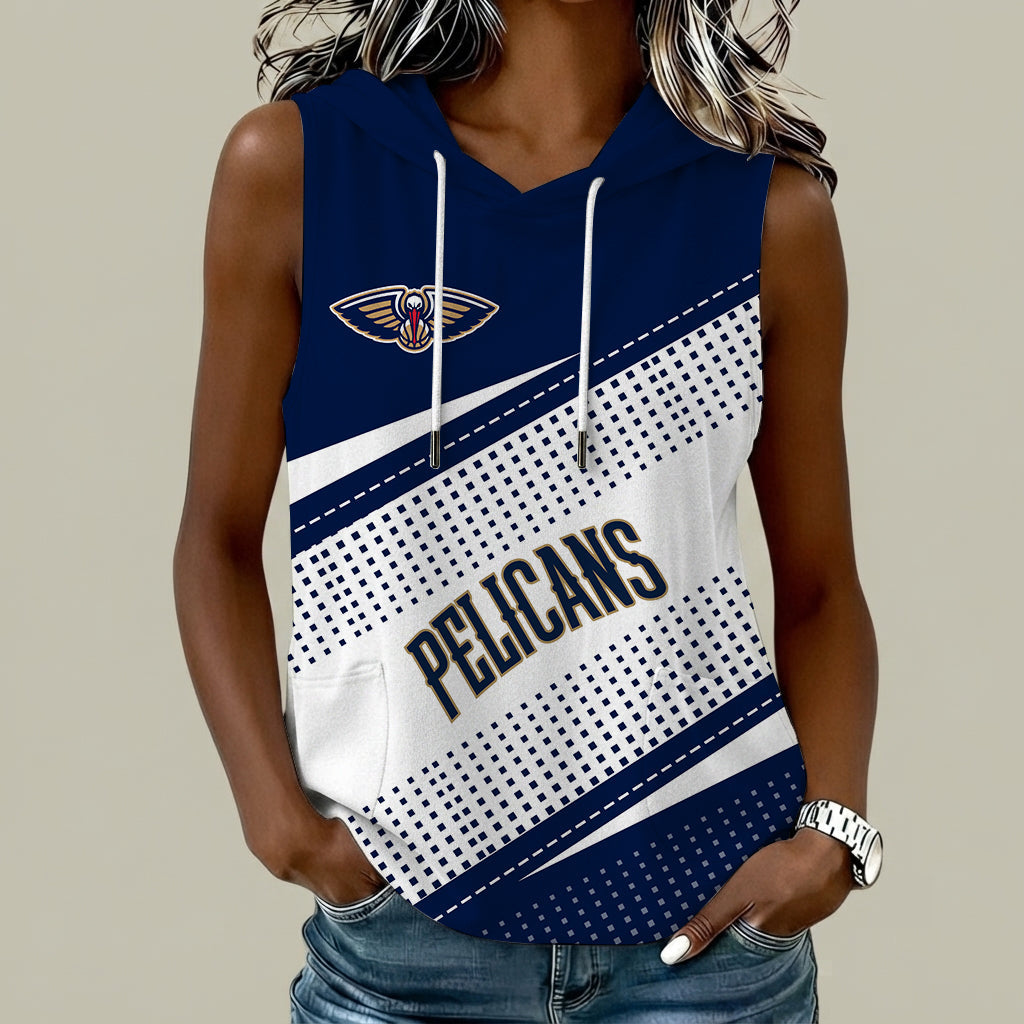 Limited Edition – Customized NBA New Orleans Pelicans Women’s Sleeveless Hooded Pocket Tank Top