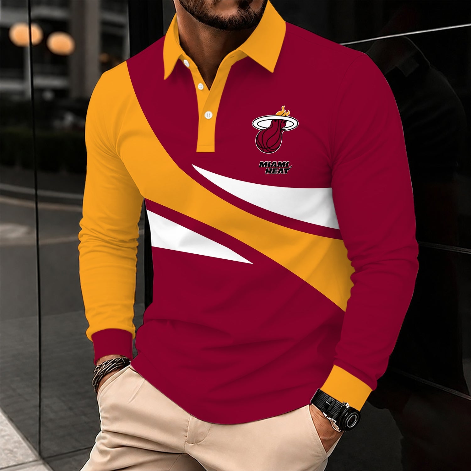 Limited Edition – Customized NBA Miami Heat Men Long Sleeve Polo Shirt