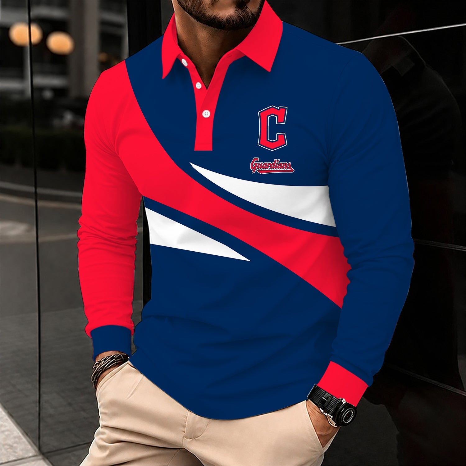 Limited Edition – Customized MLB Cleveland Guardians Men’s Long Sleeve Polo Shirt