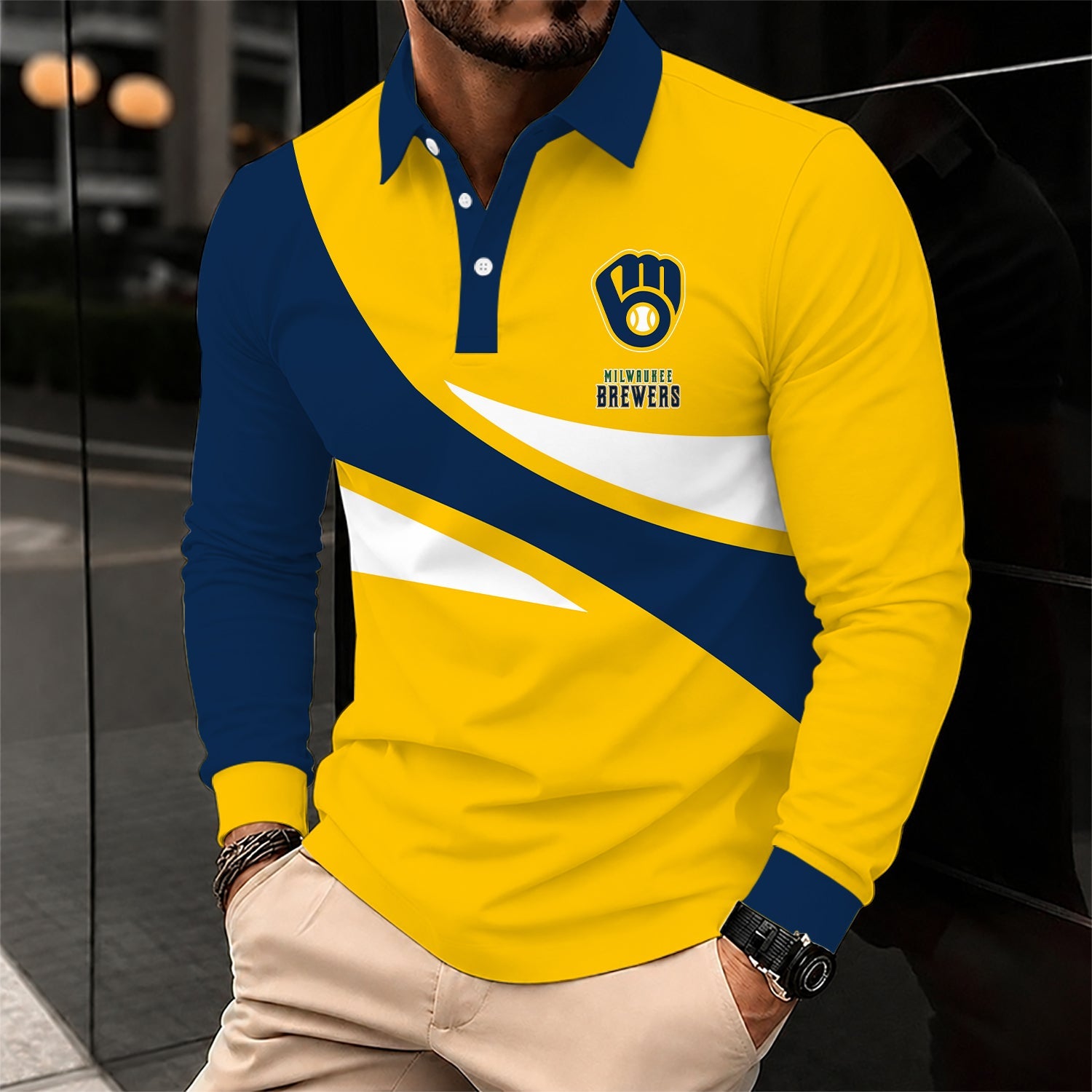 Limited Edition – Customized MLB Milwaukee Brewers Men’s Long Sleeve Polo Shirt
