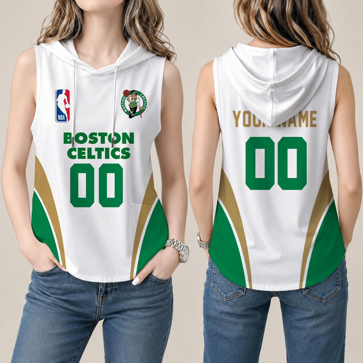 Limited Edition – Customized NBA Boston Celtics Women’s Sleeveless Hooded Pocket Tank Top
