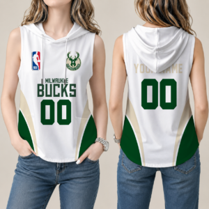 Limited Edition – Customized NBA Milwaukee Bucks Women’s Sleeveless Hooded Pocket Tank Top