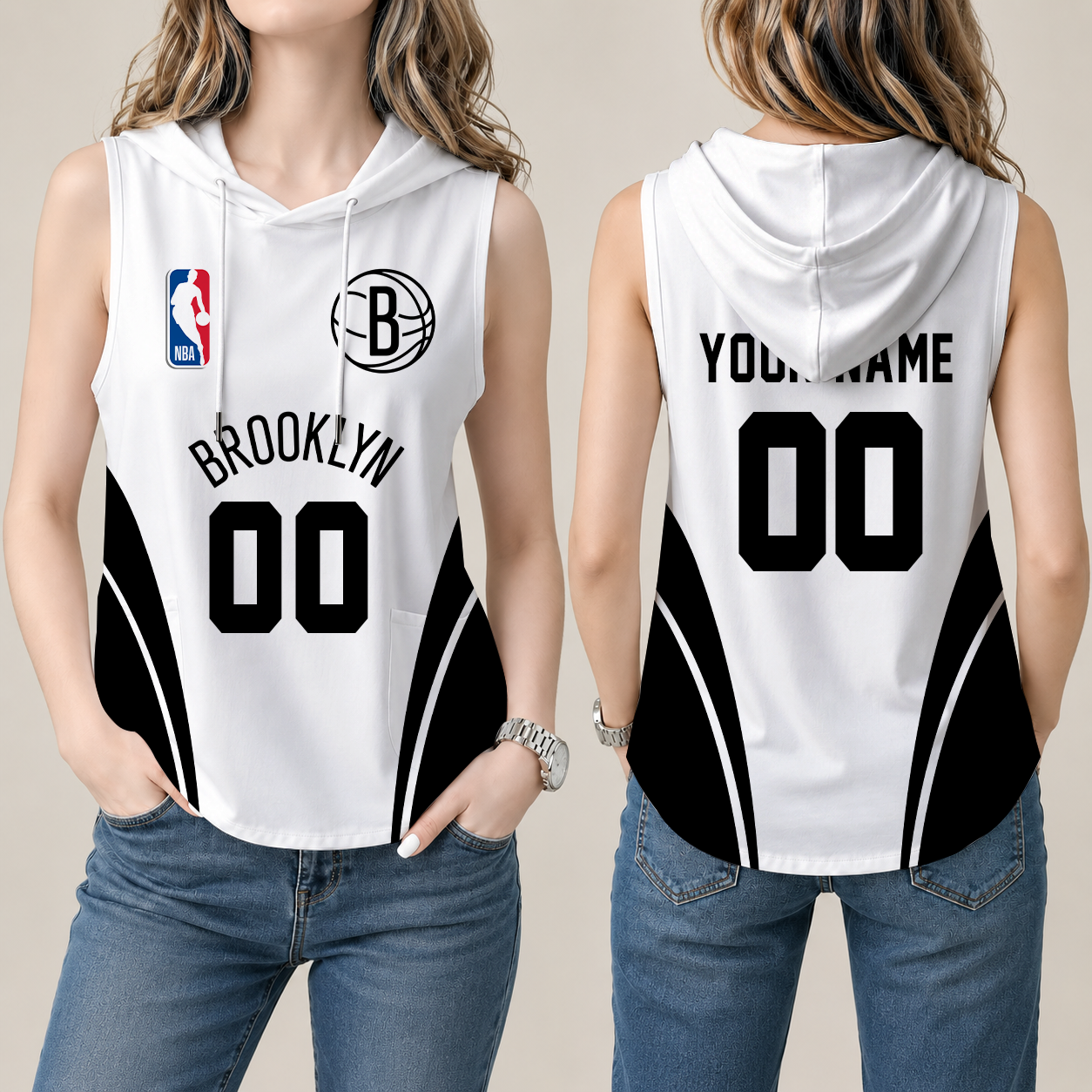 Limited Edition – Customized NBA Brooklyn Nets Women’s Sleeveless Hooded Pocket Tank Top