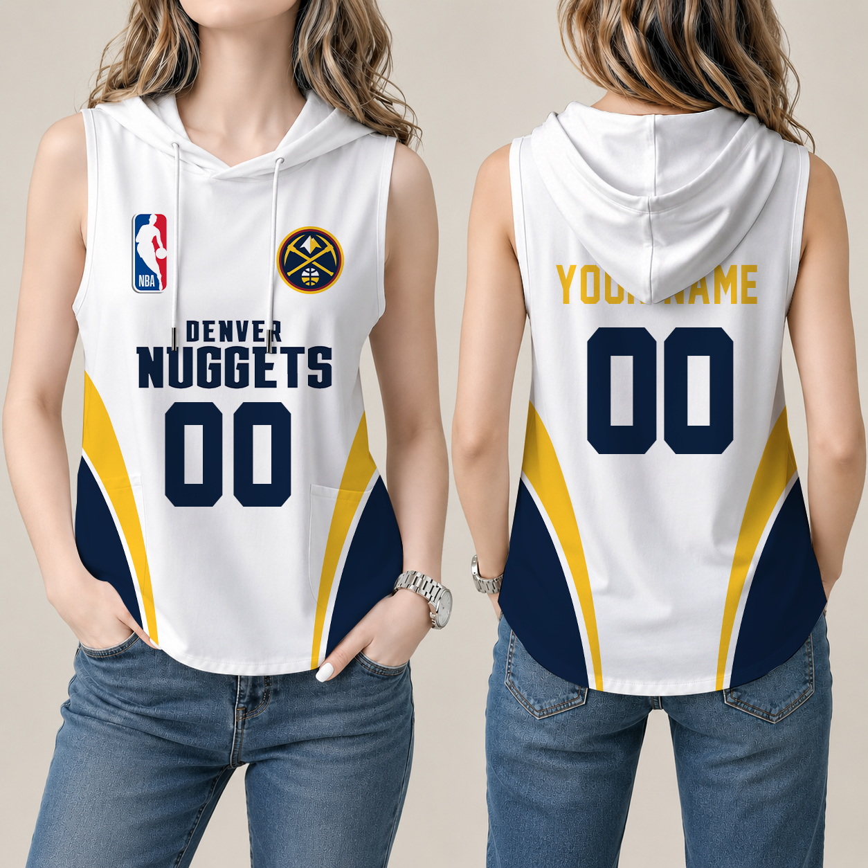 Limited Edition – Customized NBA Denver Nuggets Women’s Sleeveless Hooded Pocket Tank Top