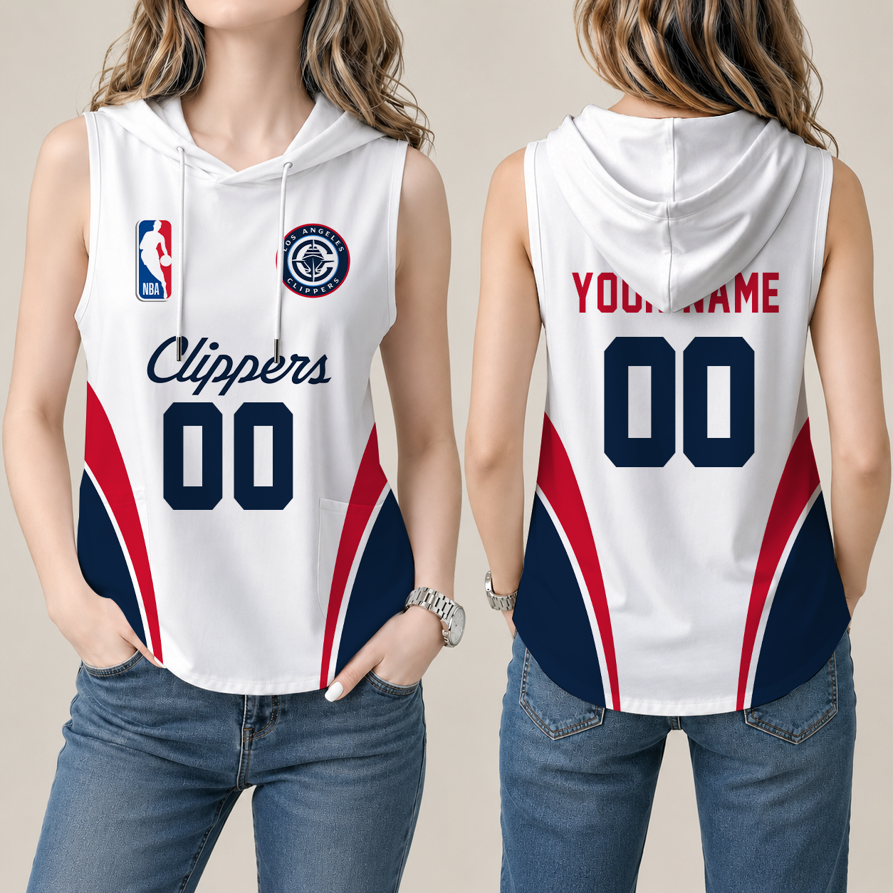Limited Edition – Customized NBA Los Angeles Clippers Women’s Sleeveless Hooded Pocket Tank Top