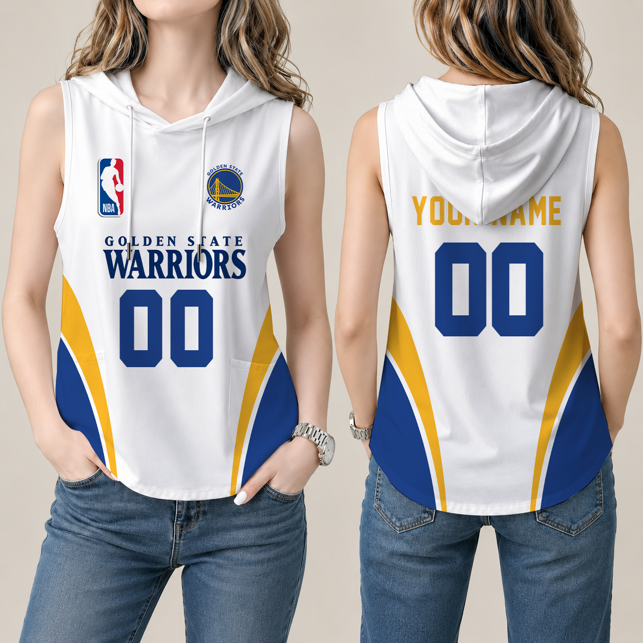 Limited Edition – Customized NBA Golden State Warriors Women’s Sleeveless Hooded Pocket Tank Top