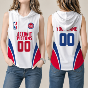 Limited Edition – Customized NBA Detroit Pistons Women’s Sleeveless Hooded Pocket Tank Top