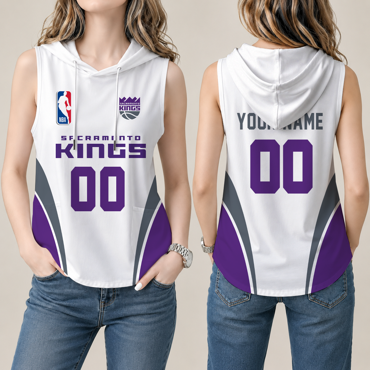 Limited Edition – Customized NBA Sacramento Kings Women’s Sleeveless Hooded Pocket Tank Top