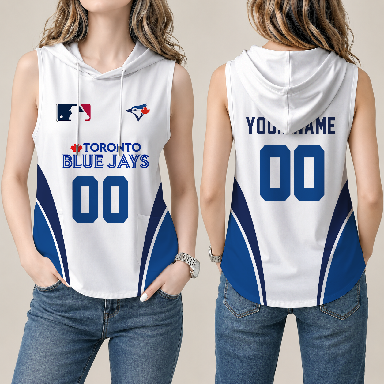 Limited Edition – Customized MLB Toronto Blue Jays Women’S Sleeveless Hooded Pocket Tank Top