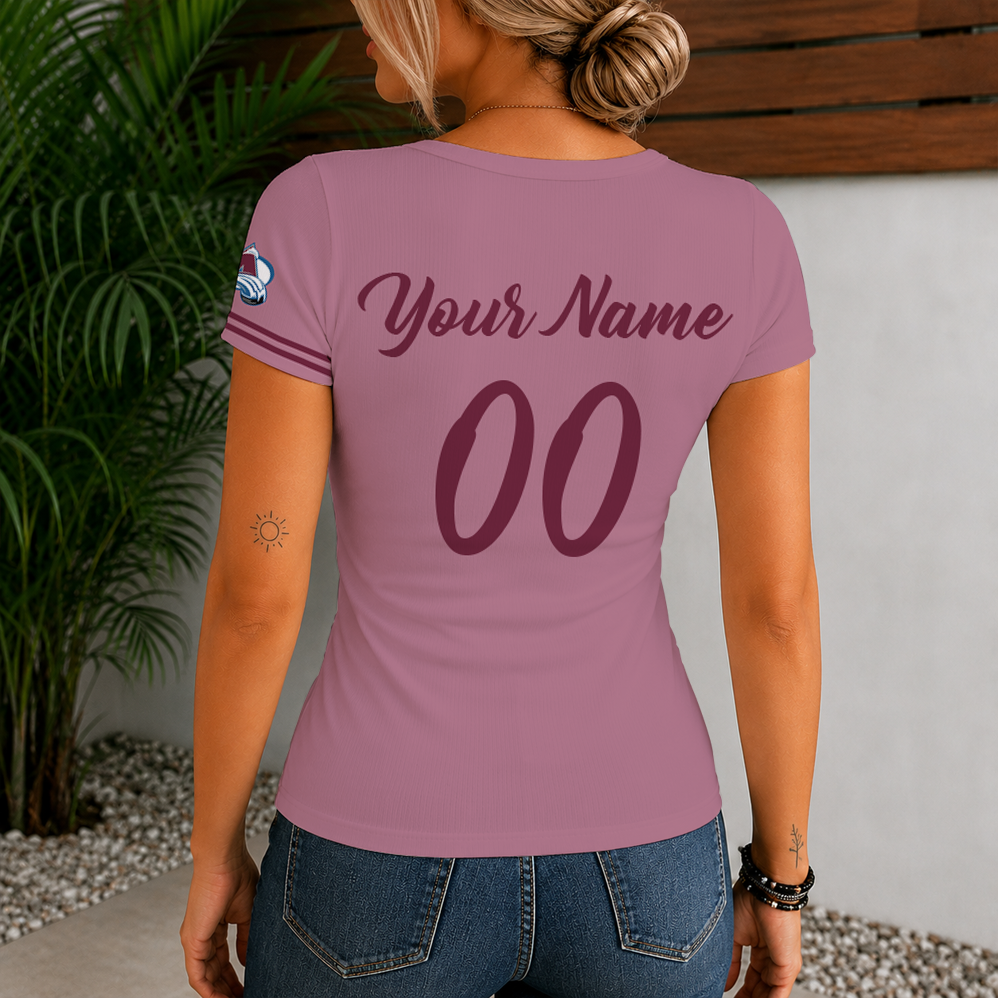 Limited Edition – Customized NHL Colorado Avalanche Women’s Short Sleeve Henley T-Shirt - Image 2