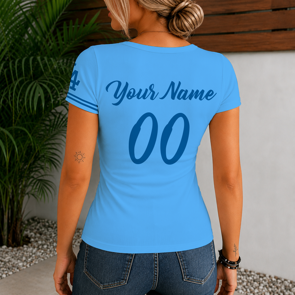 Limited Edition – Customized MLB Los Angeles Dodgers Women’s Short Sleeve Henley T-Shirt - Image 2