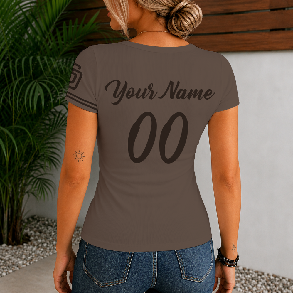 Limited Edition – Customized MLB San Diego Padres Women’s Short Sleeve Henley T-Shirt - Image 2