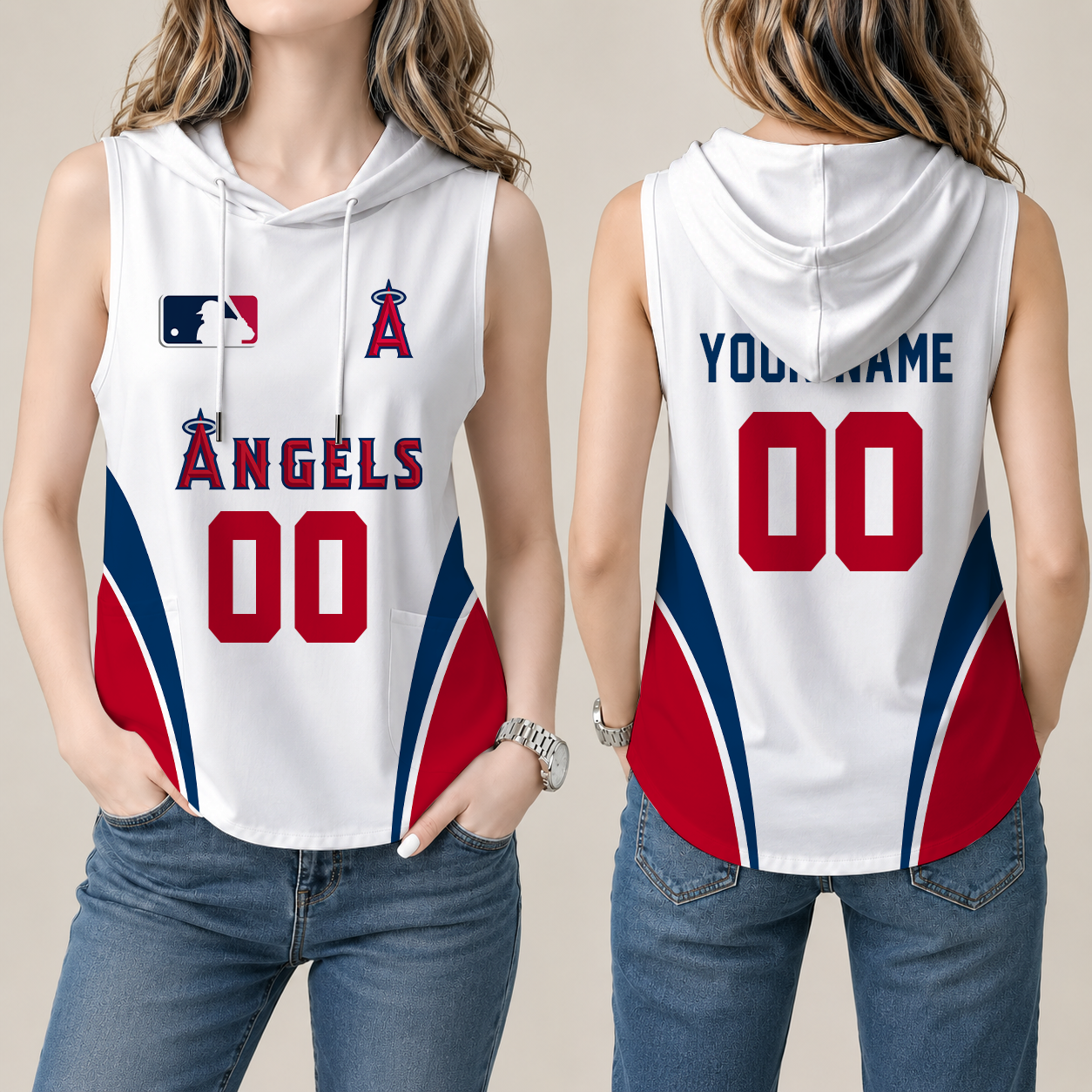 Limited Edition – Customized MLB Los Angeles Angels Women’S Sleeveless Hooded Pocket Tank Top