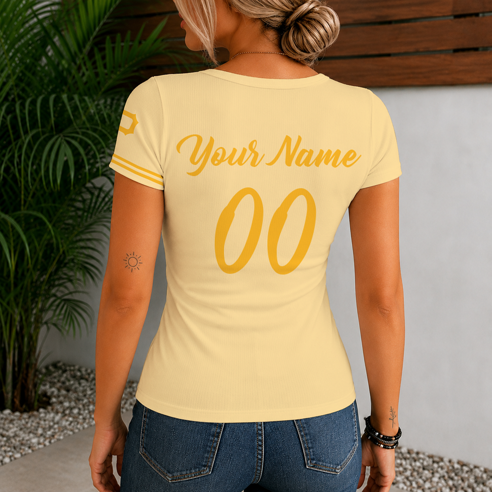 Limited Edition – Customized MLB Pittsburgh Pirates Women’s Short Sleeve Henley T-Shirt - Image 2