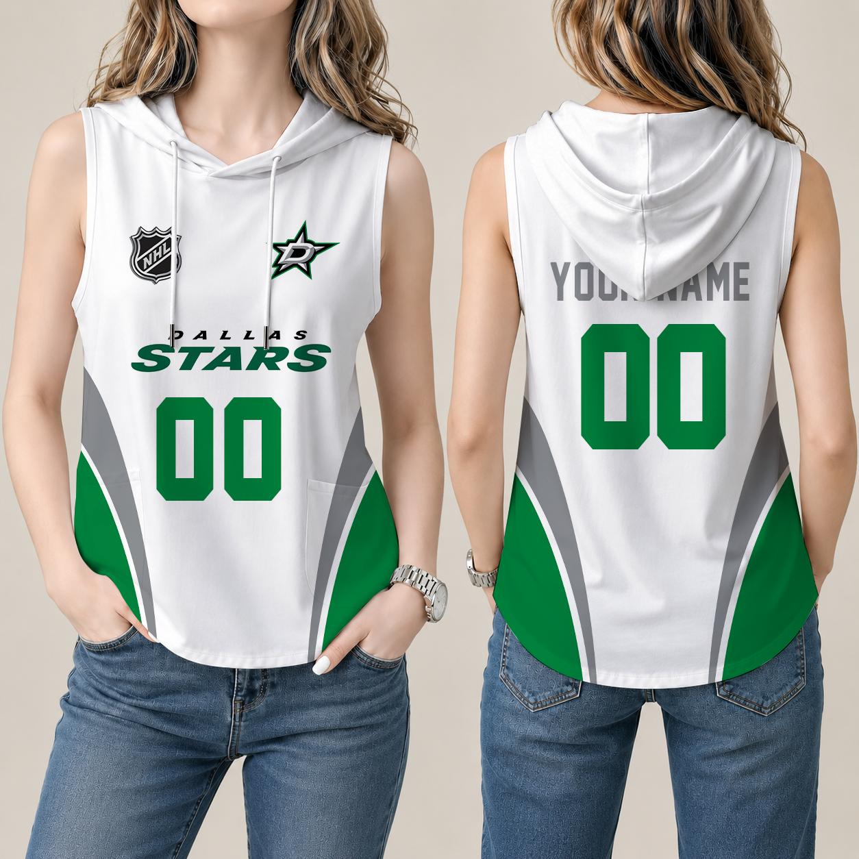 Limited Edition – Customized NHL Dallas Stars Women’S Sleeveless Hooded Pocket Tank Top