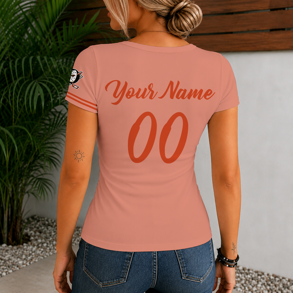 Limited Edition – Customized NHL Anaheim Ducks Women’s Short Sleeve Henley T-Shirt - Image 2