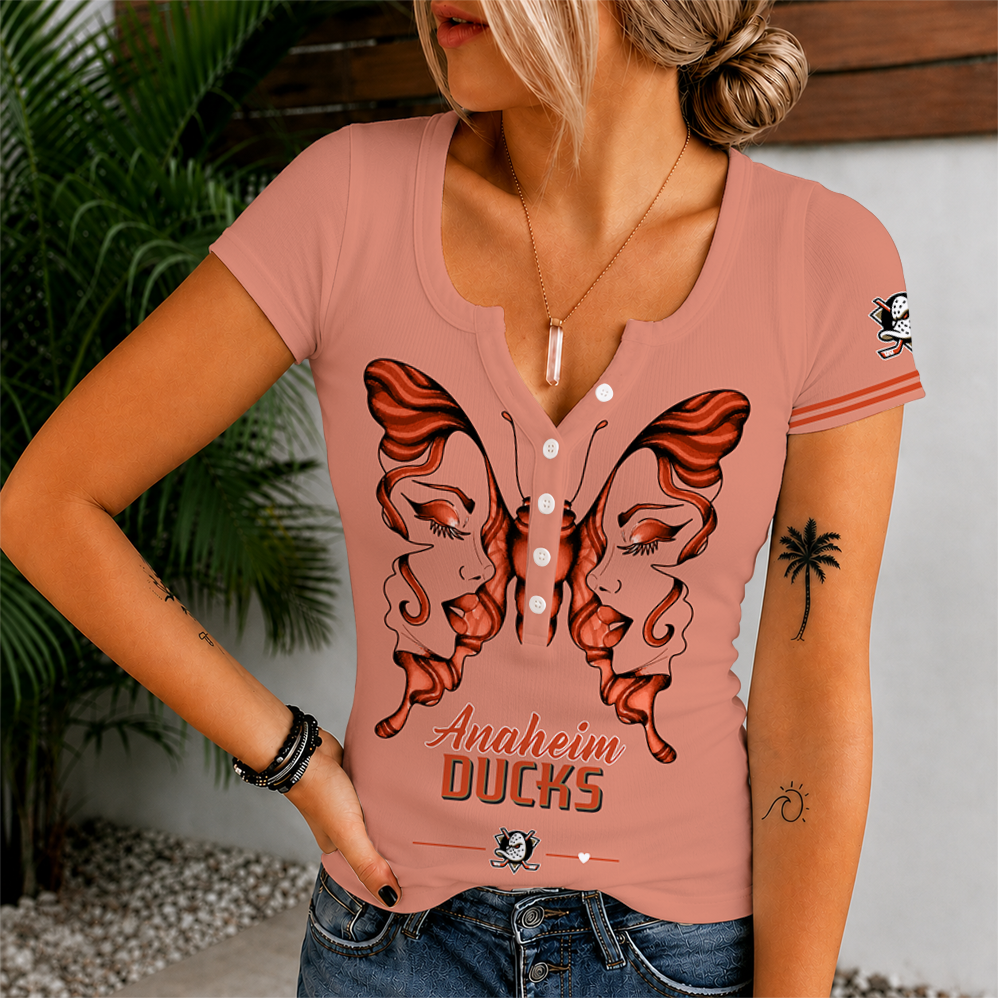 Limited Edition – Customized NHL Anaheim Ducks Women’s Short Sleeve Henley T-Shirt