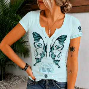 Limited Edition – Customized NHL Seattle Kraken Women’s Short Sleeve Henley T-Shirt