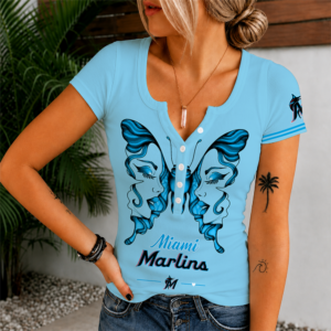 Limited Edition – Customized MLB Miami Marlins Women’s Short Sleeve Henley T-Shirt