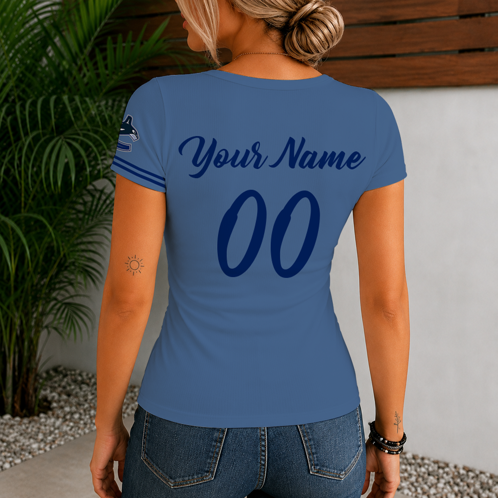 Limited Edition – Customized NHL Vancouver Canucks Women’s Short Sleeve Henley T-Shirt - Image 2