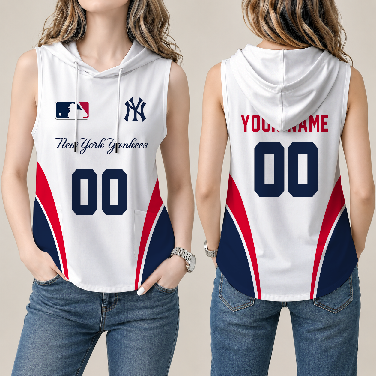 Limited Edition – Customized MLB New York Yankees Women’S Sleeveless Hooded Pocket Tank Top