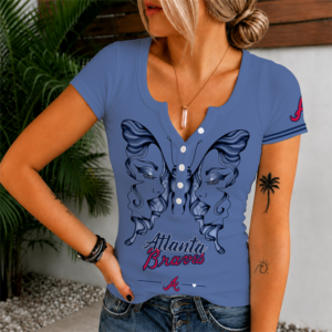 Limited Edition – Customized MLB Atlanta Braves Women’s Short Sleeve Henley T-Shirt