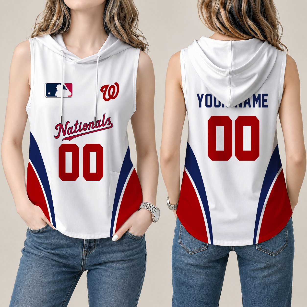 Limited Edition – Customized MLB Washington Nationals Women’S Sleeveless Hooded Pocket Tank Top