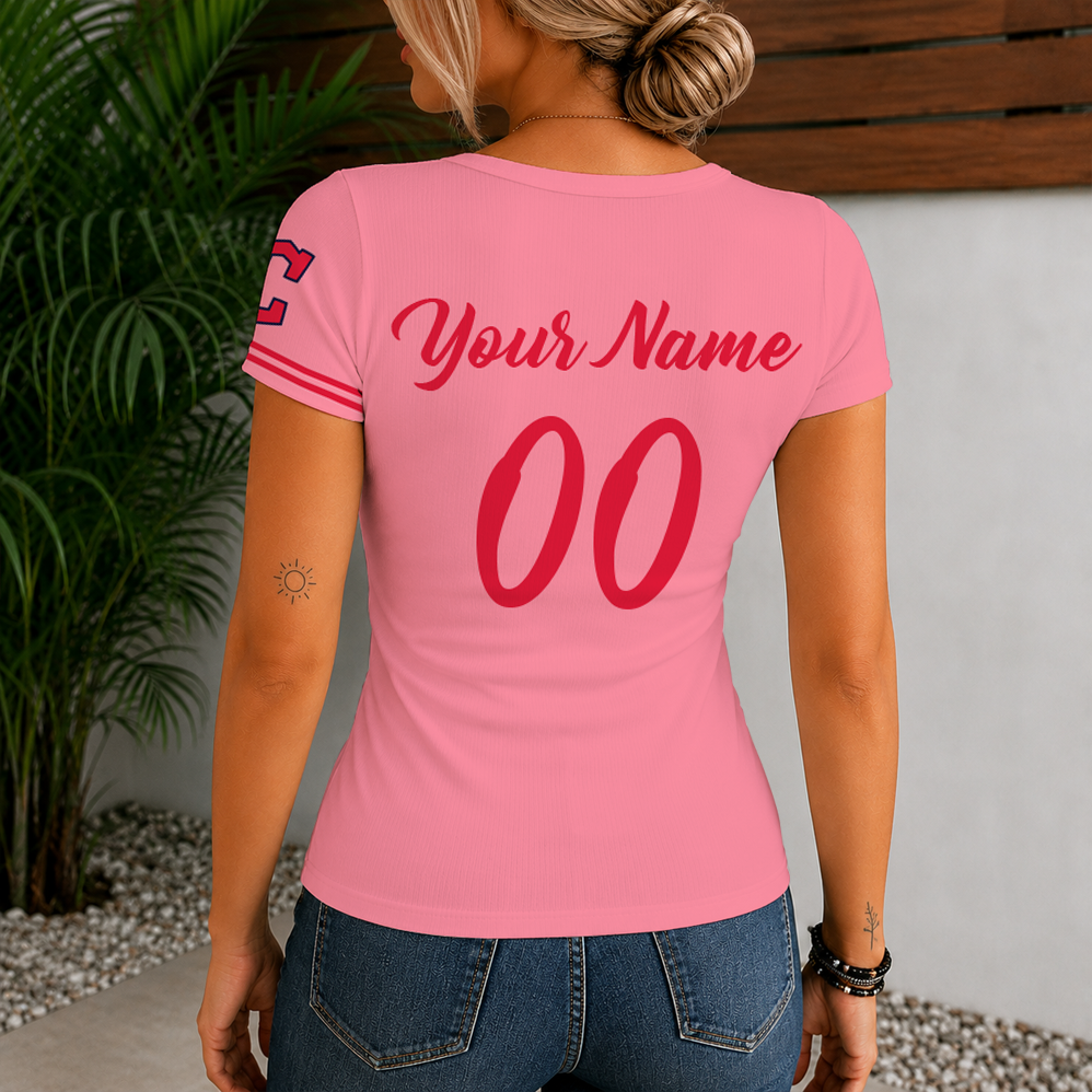 Limited Edition – Customized MLB Cleveland Guardians Women’s Short Sleeve Henley T-Shirt - Image 2