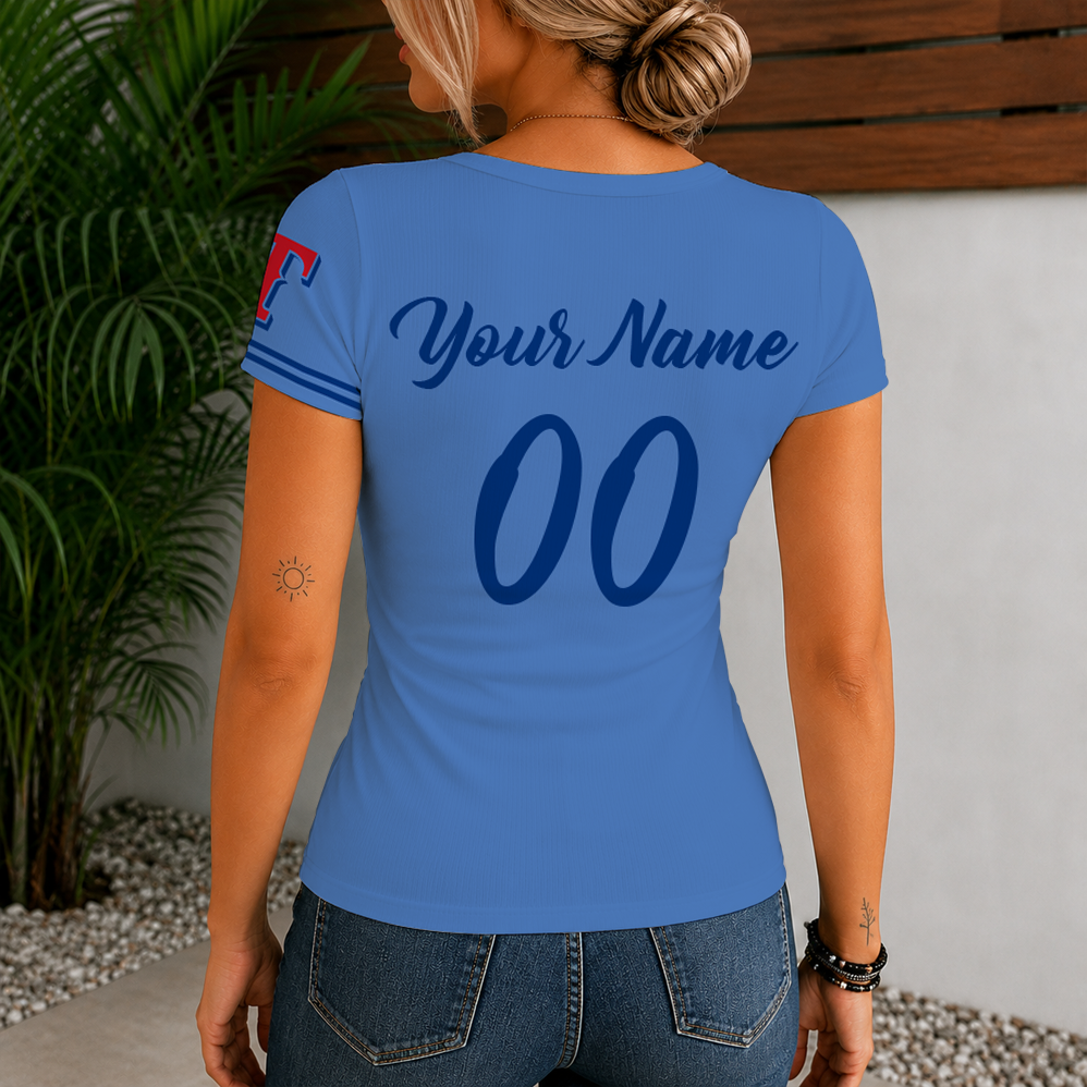 Limited Edition – Customized MLB Texas Rangers Women’s Short Sleeve Henley T-Shirt - Image 2