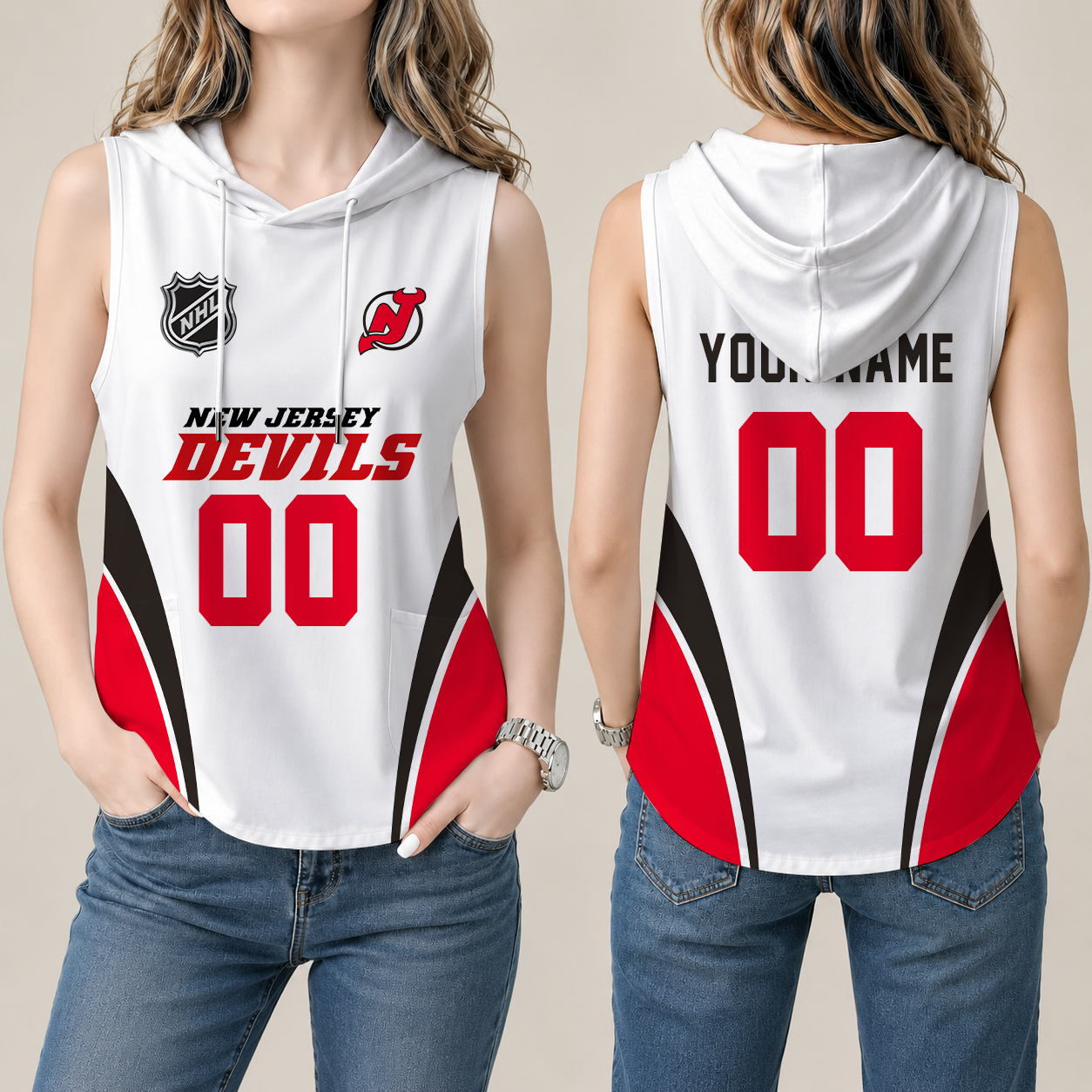 Limited Edition – Customized NHL New Jersey Devils Women’S Sleeveless Hooded Pocket Tank Top