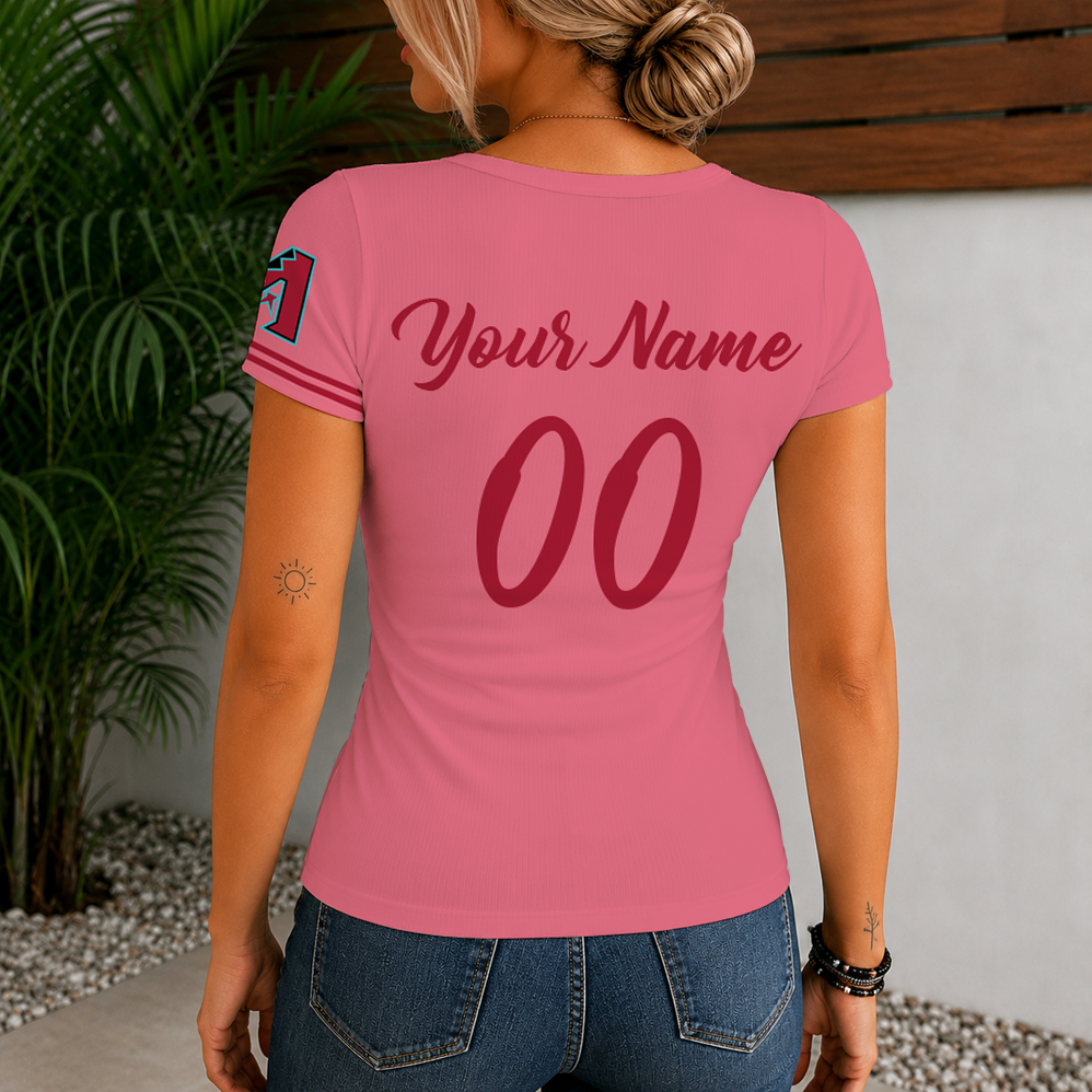 Limited Edition – Customized MLB Arizona Diamondbacks Women’s Short Sleeve Henley T-Shirt - Image 2