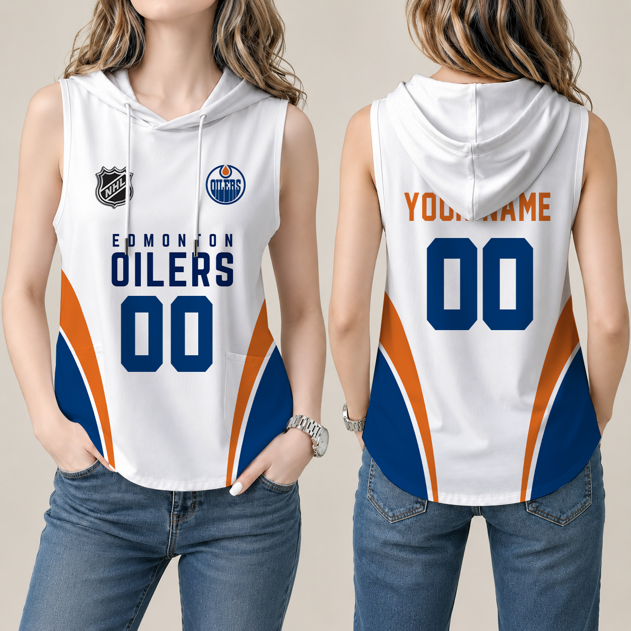 Limited Edition – Customized NHL Edmonton Oilers Women’S Sleeveless Hooded Pocket Tank Top
