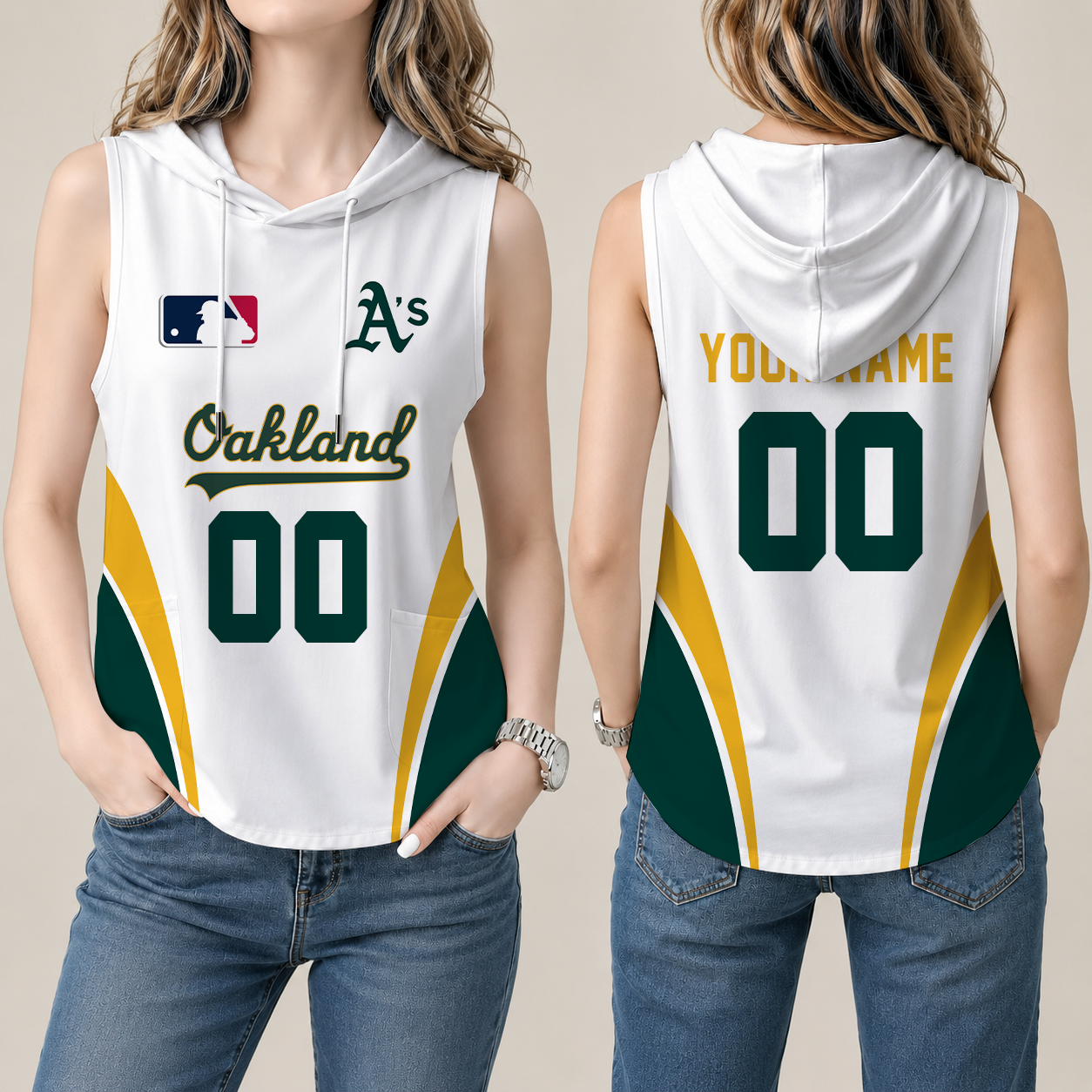 Limited Edition – Customized MLB Oakland Athletics Women’S Sleeveless Hooded Pocket Tank Top