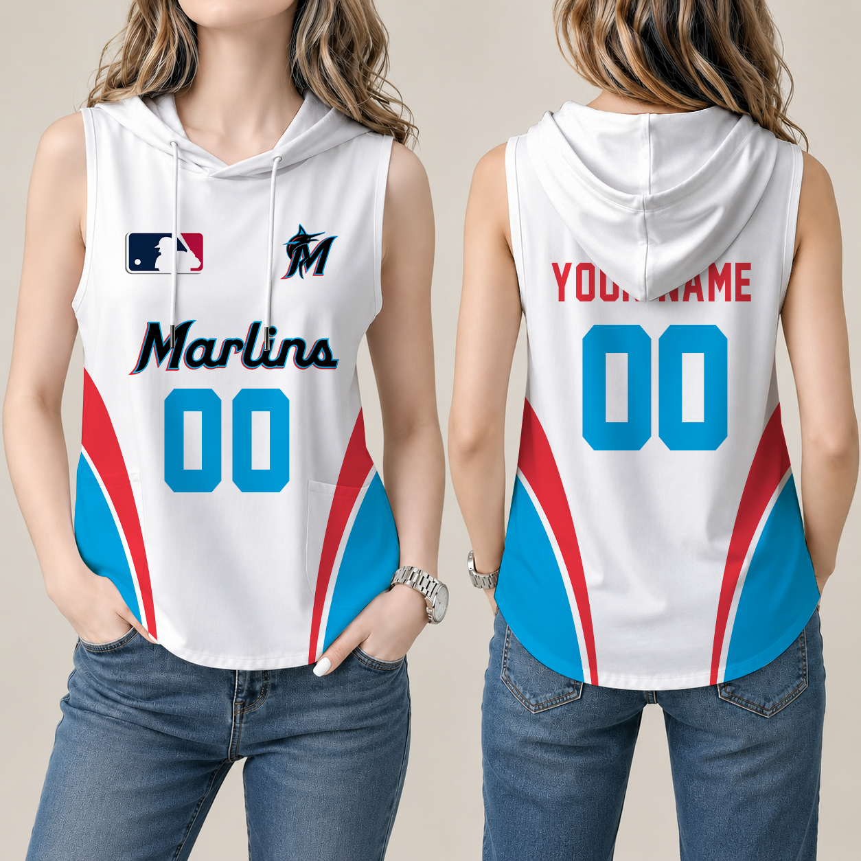Limited Edition – Customized MLB Miami Marlins Women’S Sleeveless Hooded Pocket Tank Top