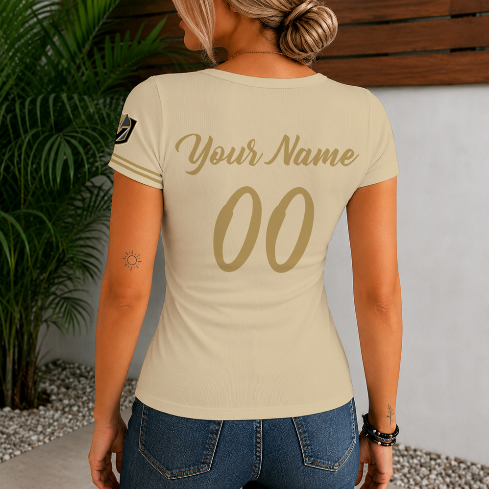 Limited Edition – Customized NHL Vegas Golden Knights Women’s Short Sleeve Henley T-Shirt - Image 2