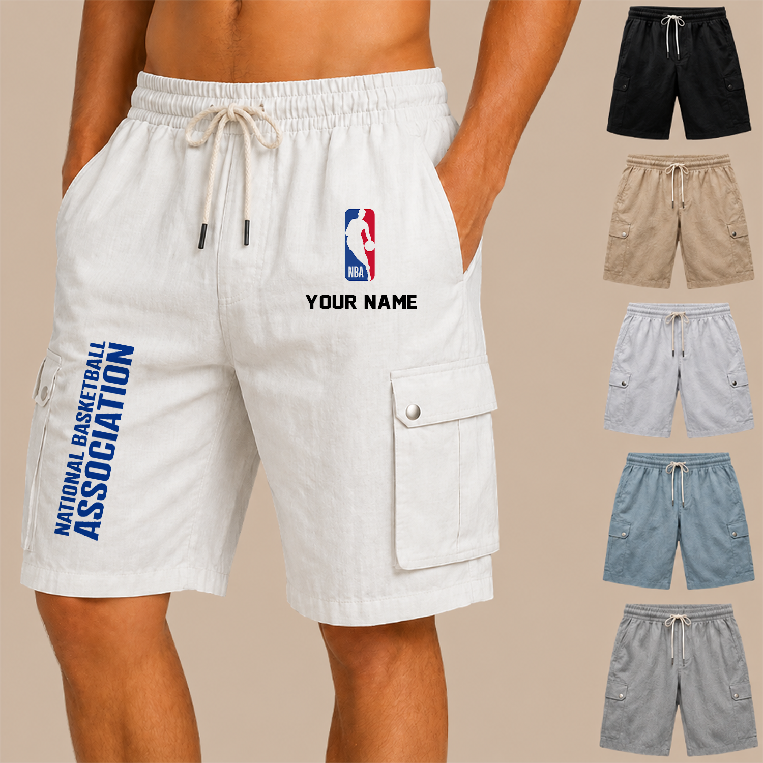 Limited Edition – Customized NBA National Basketball Association Men’s Drawstring Cargo Shorts