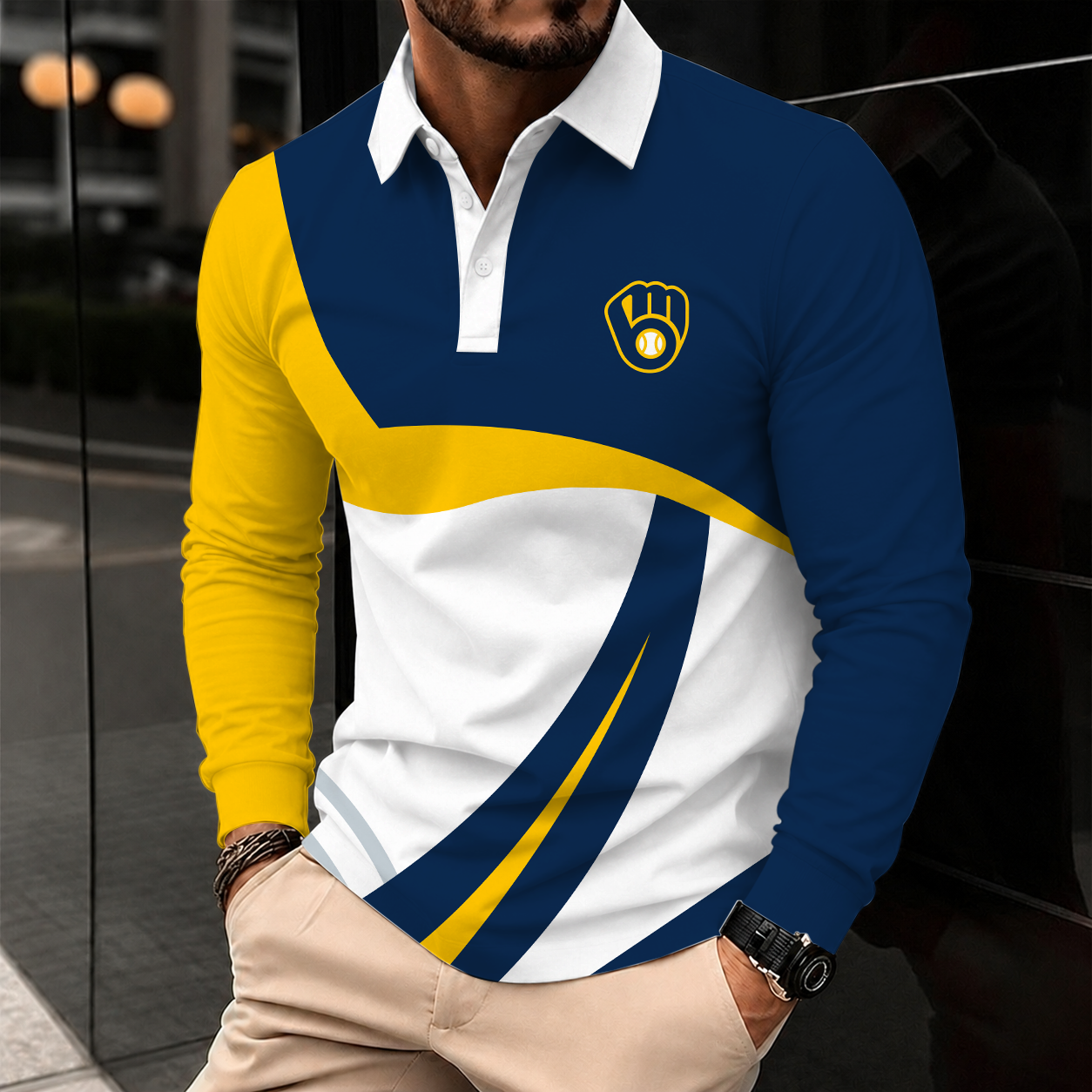 Limited Edition – Customized MLB Milwaukee Brewers Men’s Long Sleeve Polo Shirt